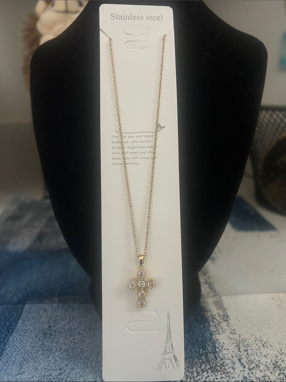 Gold Cross Pendant Necklace - Stainless Steel